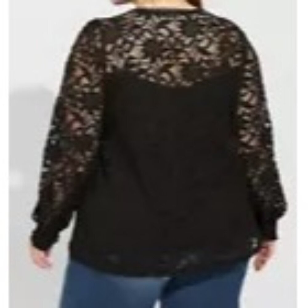 Torrid Stretch Lace & Mesh Crew Neck Long Sleeve Blouse Top Black Women's 3XL - Picture 3 of 11